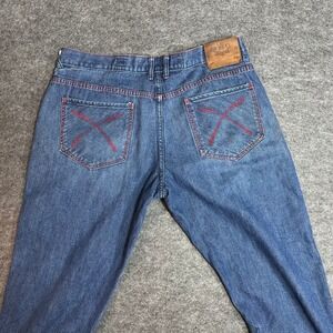 AKOO Jeans Men's Size 42 Blue Denim Straight Leg RARE with Red Stitching